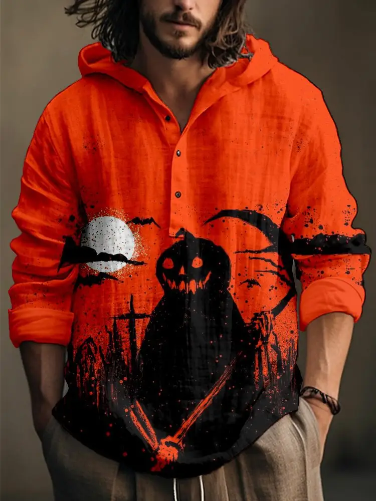Men Blue Green Digital Printed Hoodie 3 Button Long Sleeve - Image 4