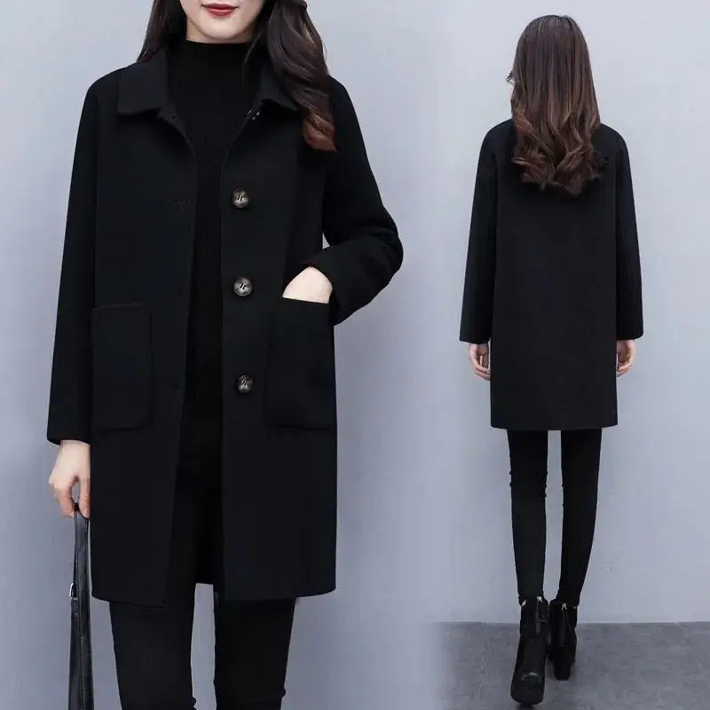 Woolen Coat Women's Mid-length 2024 Autumn and Winter New Korean Style Loose plus size Women's Wear Slimming Age-reducing Woolen Coat