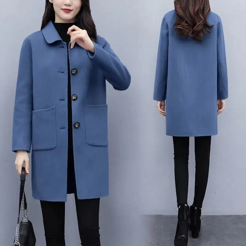 Woolen Coat Women's Mid-length 2024 Autumn and Winter New Korean Style Loose plus size Women's Wear Slimming Age-reducing Woolen Coat - Image 7