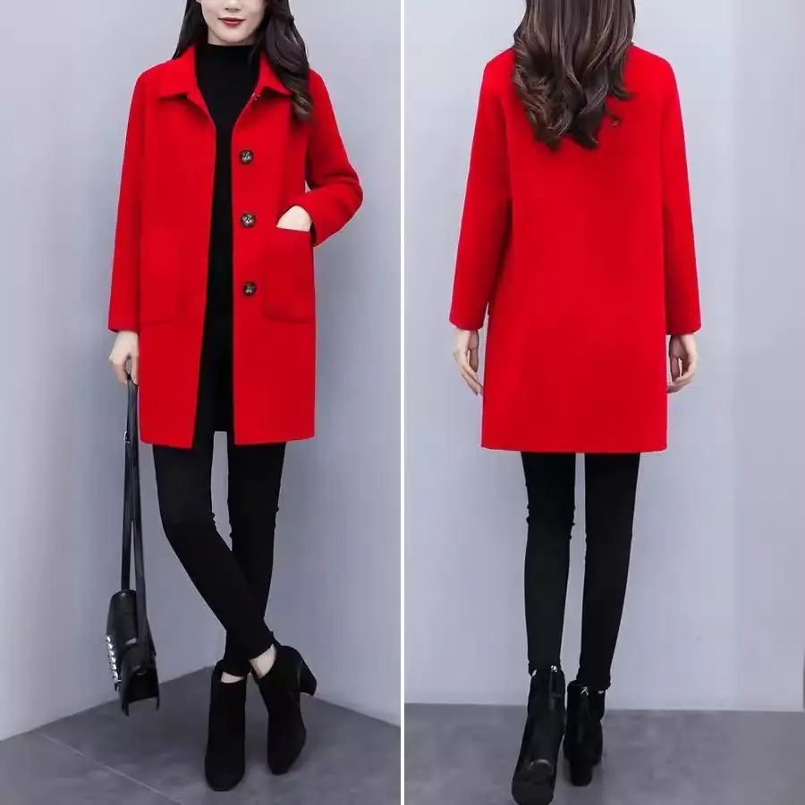 Woolen Coat Women's Mid-length 2024 Autumn and Winter New Korean Style Loose plus size Women's Wear Slimming Age-reducing Woolen Coat - Image 8