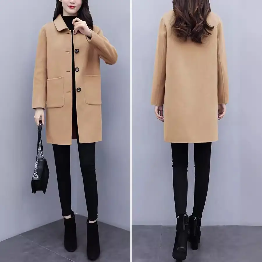Woolen Coat Women's Mid-length 2024 Autumn and Winter New Korean Style Loose plus size Women's Wear Slimming Age-reducing Woolen Coat - Image 9