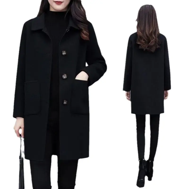 Woolen Coat Women's Mid-length 2024 Autumn and Winter New Korean Style Loose plus size Women's Wear Slimming Age-reducing Woolen Coat - Image 10