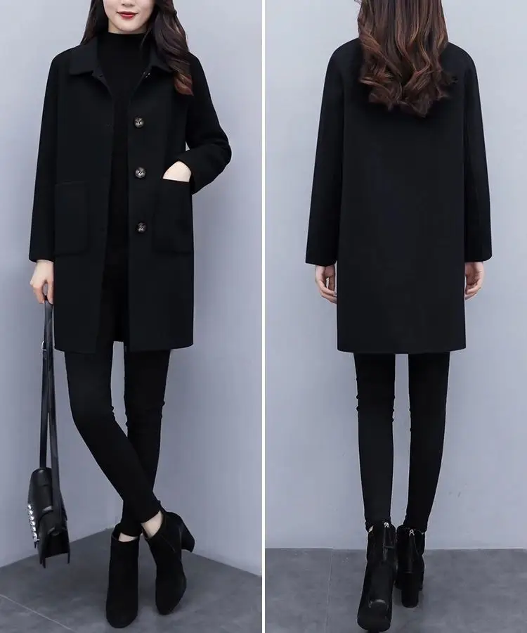 Woolen Coat Women's Mid-length 2024 Autumn and Winter New Korean Style Loose plus size Women's Wear Slimming Age-reducing Woolen Coat — feature 15