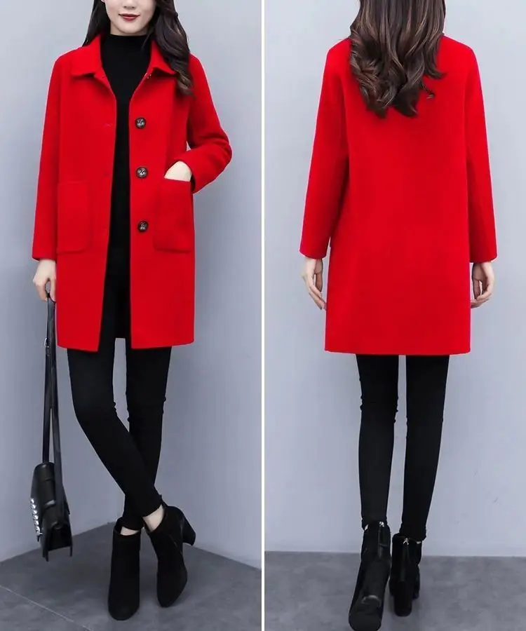 Woolen Coat Women's Mid-length 2024 Autumn and Winter New Korean Style Loose plus size Women's Wear Slimming Age-reducing Woolen Coat — feature 17