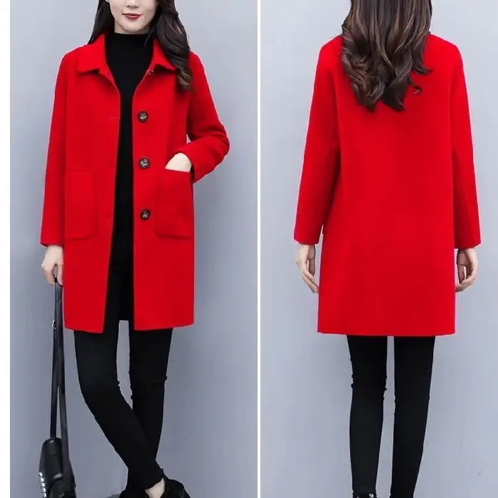 Woolen Coat Women's Mid-length 2024 Autumn and Winter New Korean Style Loose plus size Women's Wear Slimming Age-reducing Woolen Coat - Image 3