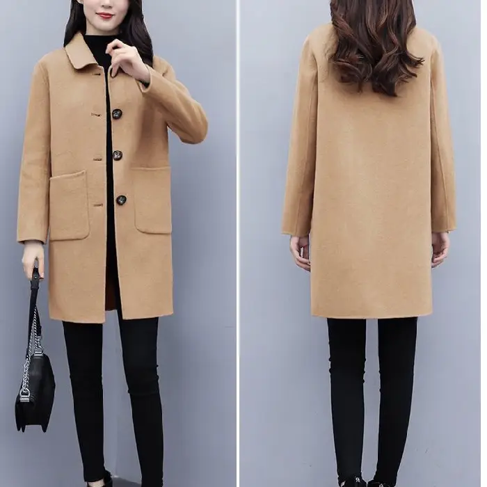 Woolen Coat Women's Mid-length 2024 Autumn and Winter New Korean Style Loose plus size Women's Wear Slimming Age-reducing Woolen Coat - Image 4