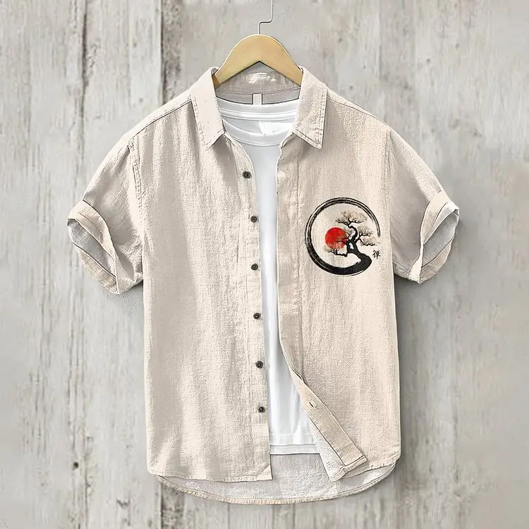 Men Blue Floral Short Sleeve Button Shirt White Pants - Image 24