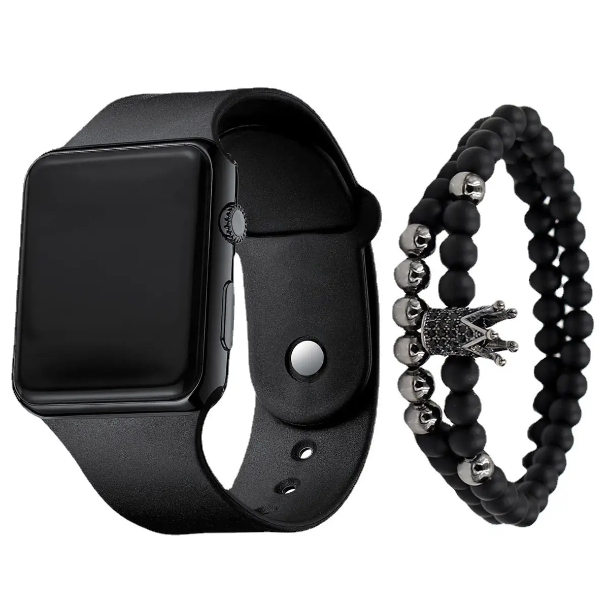 Men's Black Silicone Smart Watch with Bracelet Set - Image 7
