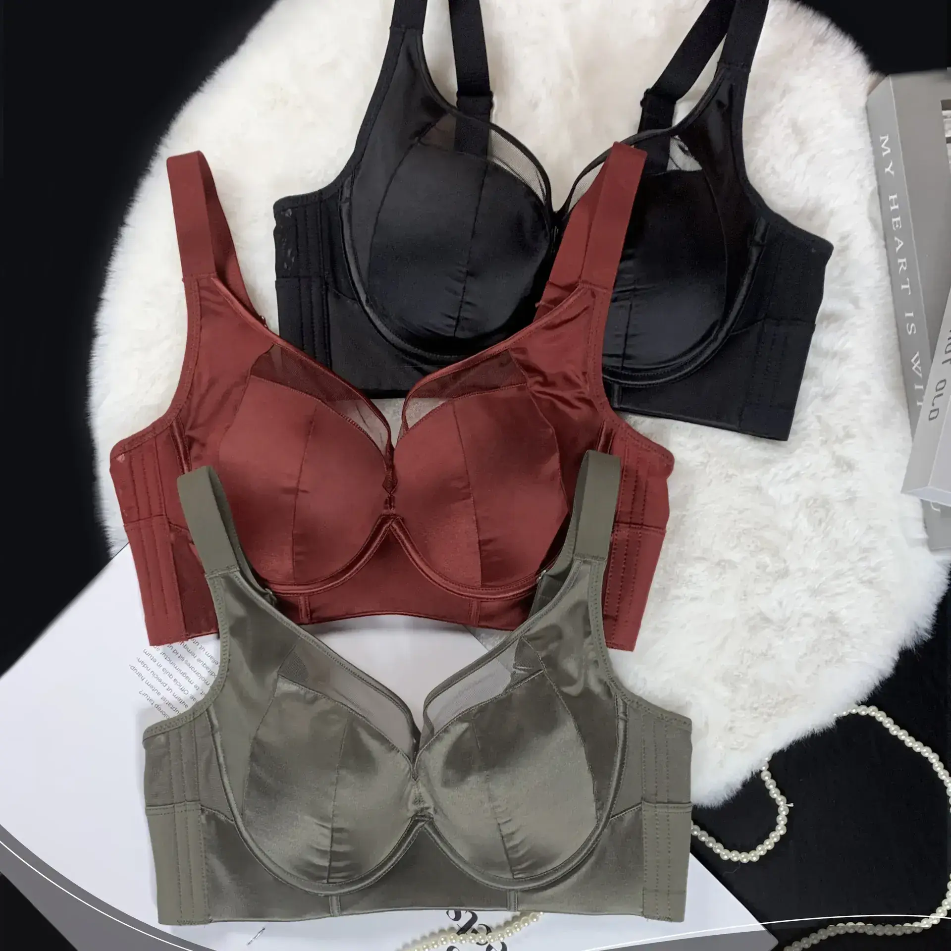 New Satin Push-Up Bra Women's Big Chest Small - Image 7