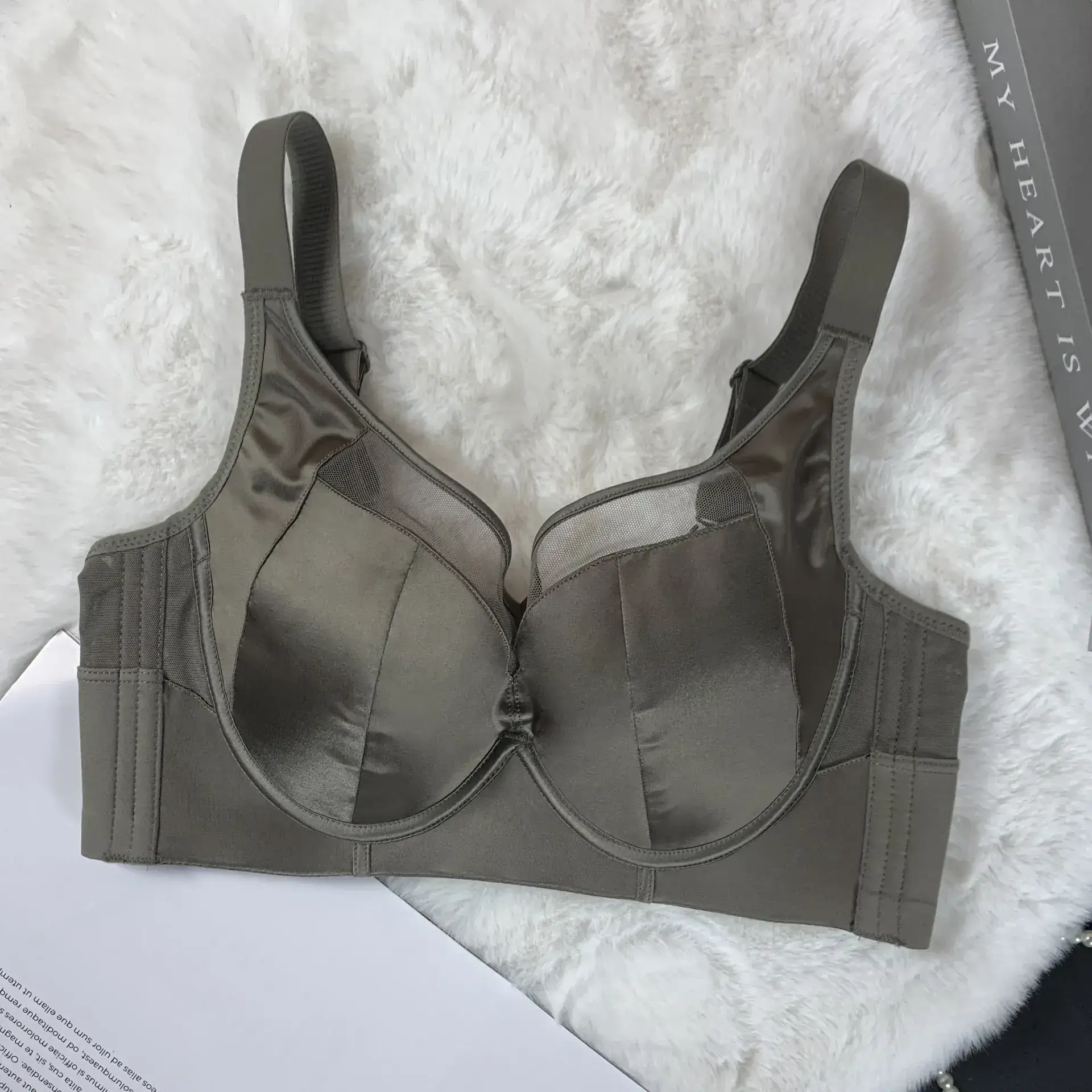 New Satin Push-Up Bra Women's Big Chest Small - Image 2