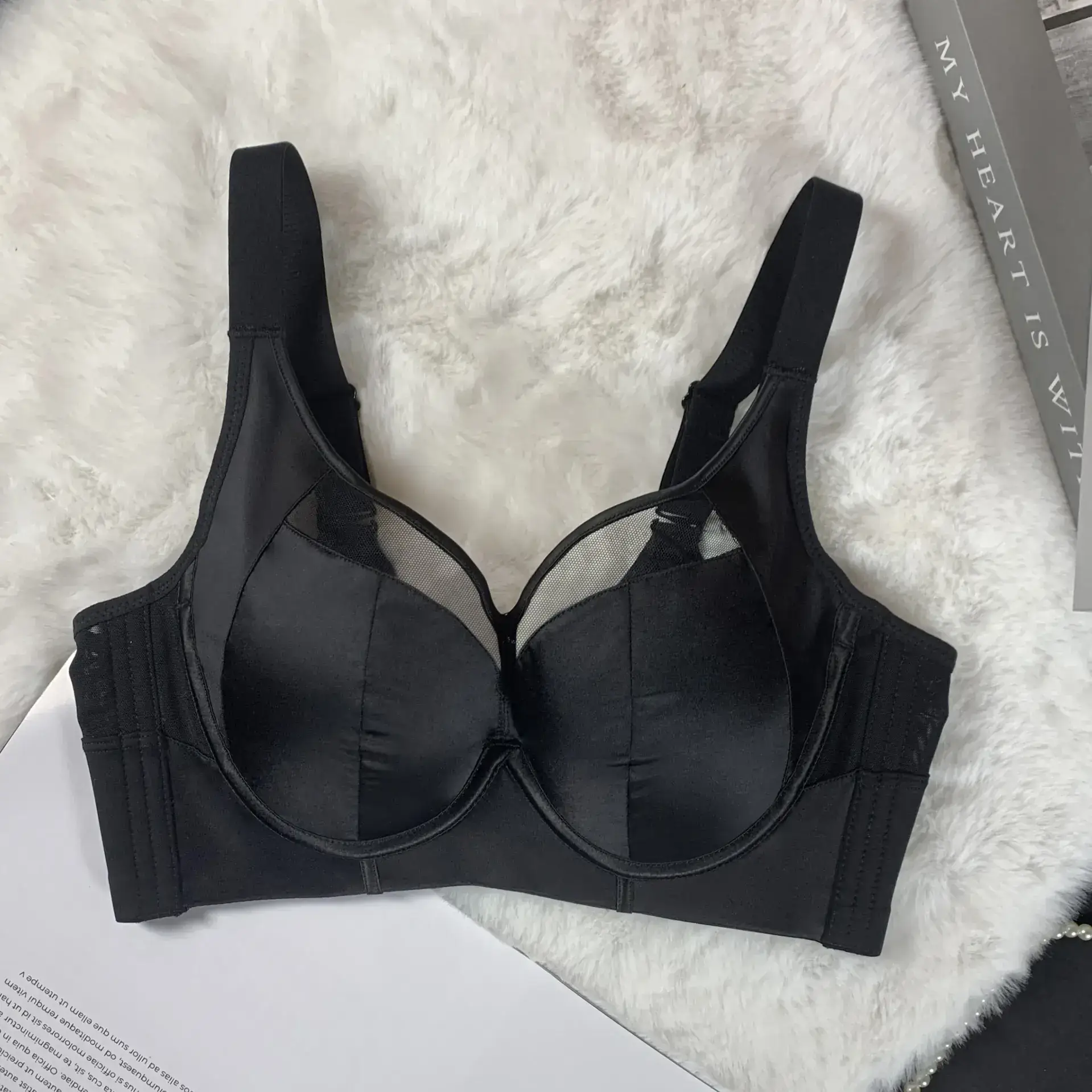 New Satin Push-Up Bra Women's Big Chest Small - Image 4