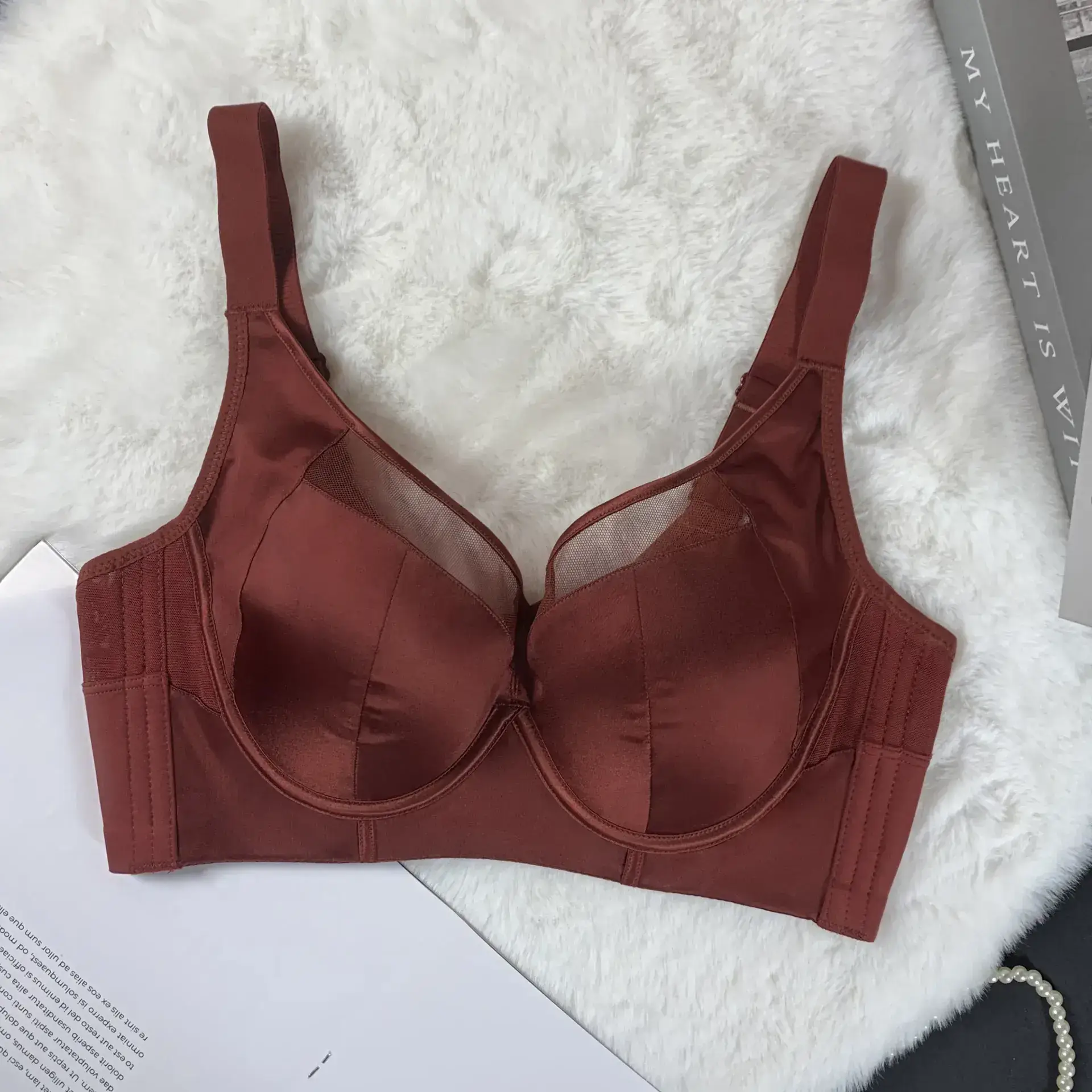 New Satin Push-Up Bra Women's Big Chest Small - Image 5