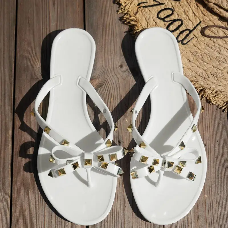 New Arrival Summer Rivet Bow Craft Flip-Flops Summer Warren Out Beach Slippers Women's Jelly Crystal - Image 10