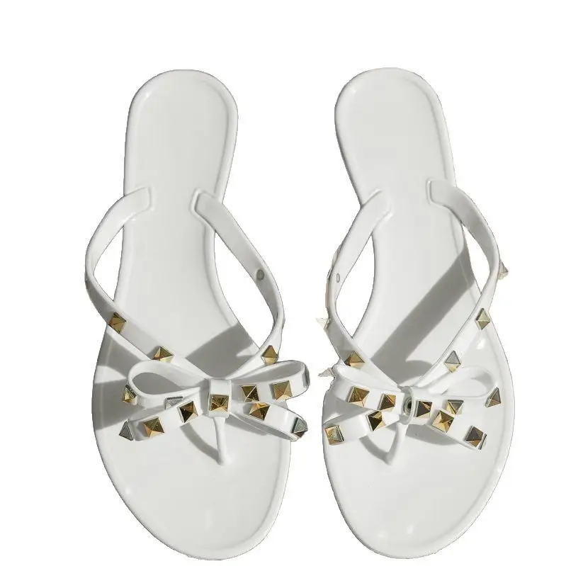 New Arrival Summer Rivet Bow Craft Flip-Flops Summer Warren Out Beach Slippers Women's Jelly Crystal - Image 12