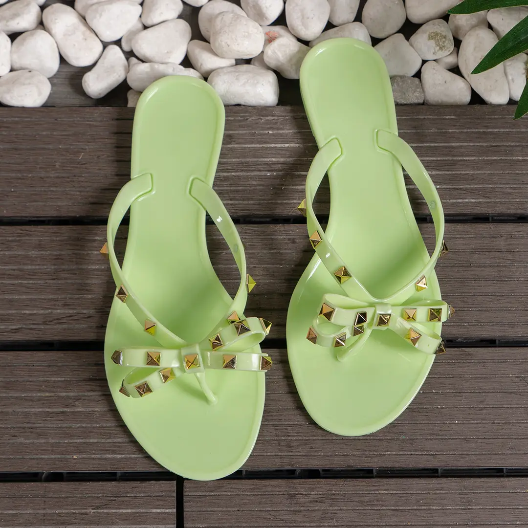 New Arrival Summer Rivet Bow Craft Flip-Flops Summer Warren Out Beach Slippers Women's Jelly Crystal — feature 15