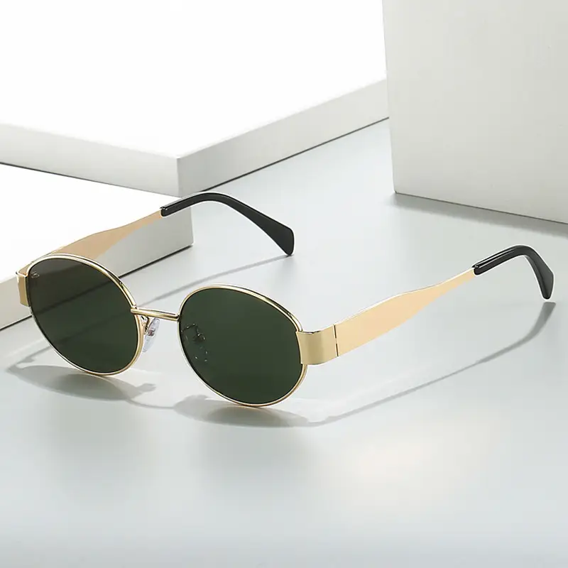 Women's Gold Metal Oval Sunglasses with Dark Sillars - Image 6