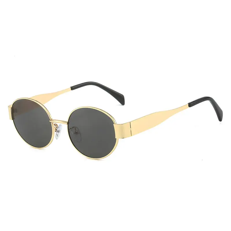 Women's Gold Metal Oval Sunglasses with Dark Sillars - Image 7
