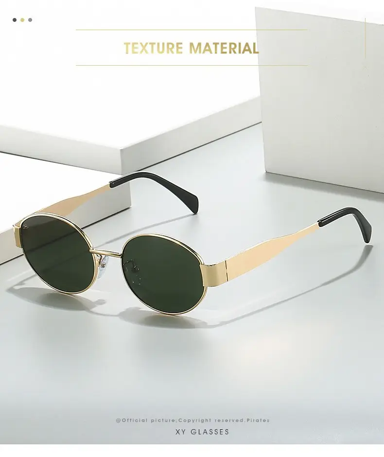 Women's Gold Metal Oval Sunglasses with Dark Sillars — feature 3