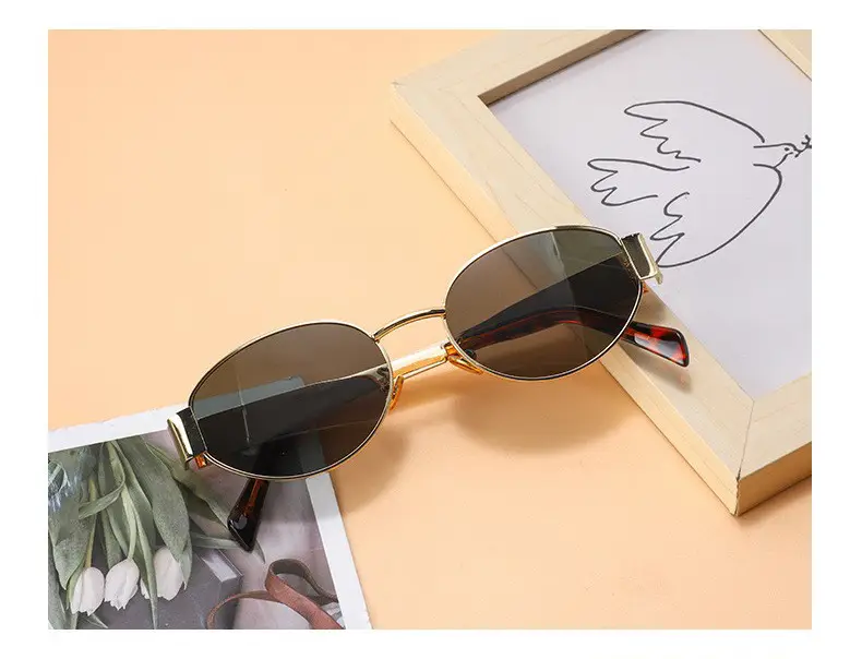 Women's Gold Metal Oval Sunglasses with Dark Sillars — feature 9