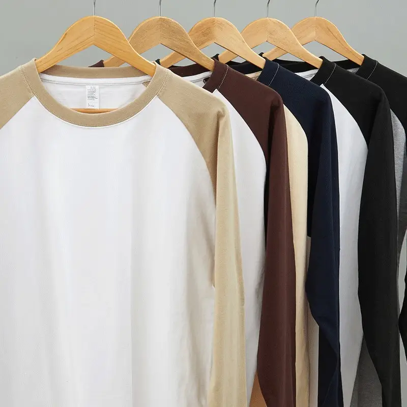 New 250g Cotton Raglan Color-Block Long Sleeve T-Shirt
