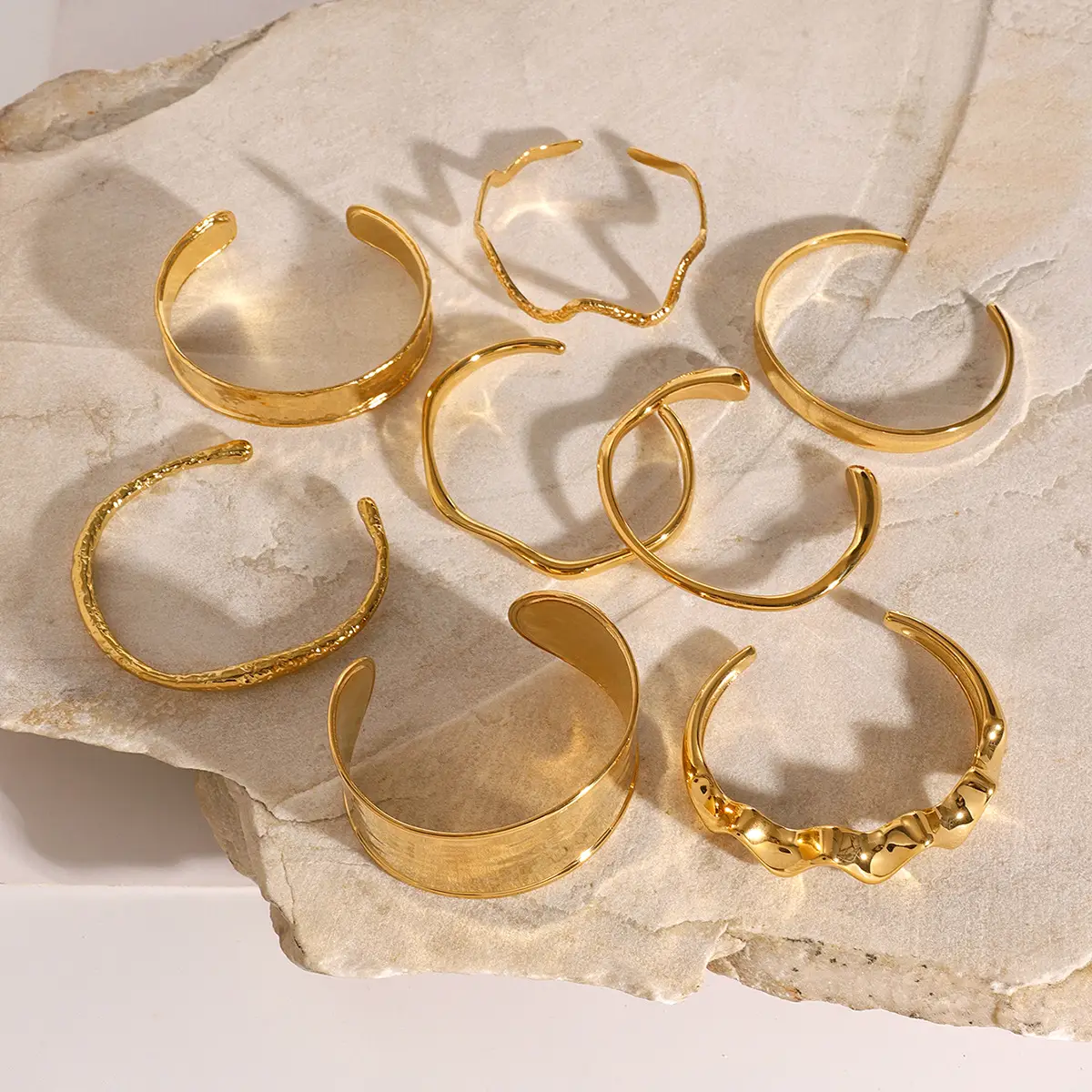 18K Gold Irregular Bracelets Set for Women - Image 12