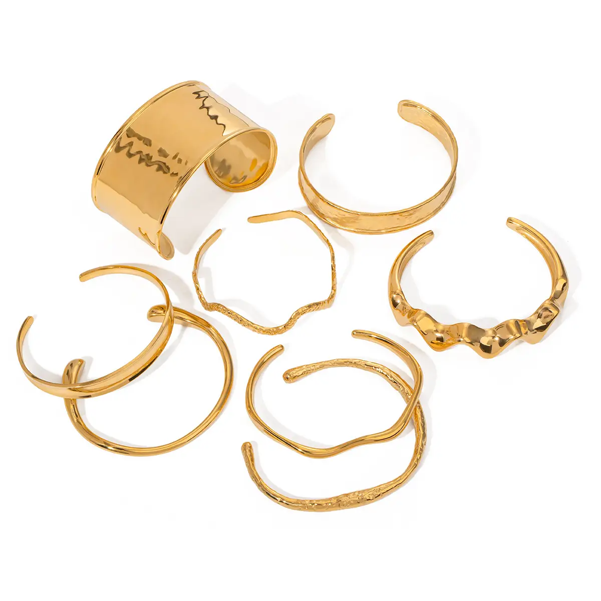 18K Gold Irregular Bracelets Set for Women - Image 14