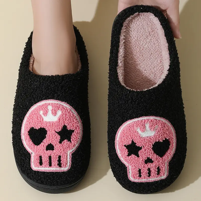 New Halloween Crown Skull Cartoon Warm Winter Cotton Slippers for Men and Women Couple Home Indoor Cotton Slippers