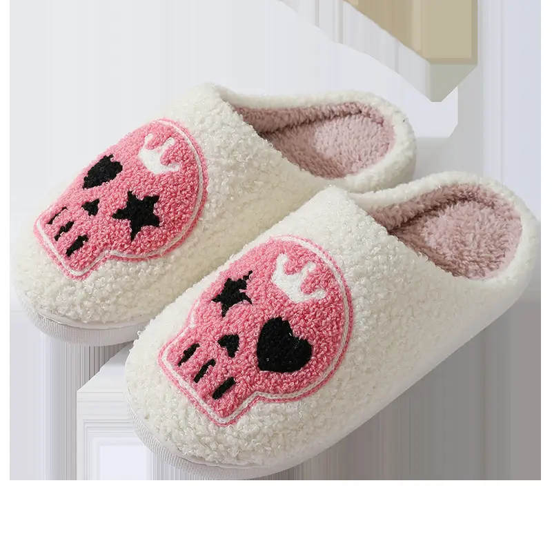 New Halloween Crown Skull Cartoon Warm Winter Cotton Slippers for Men and Women Couple Home Indoor Cotton Slippers