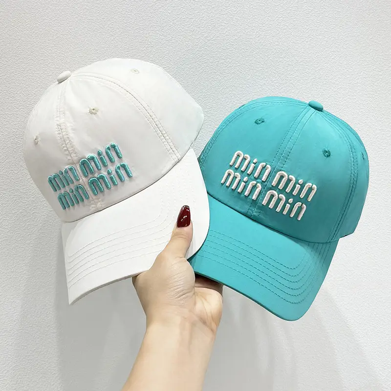 Women Korean Ins Embroidered Baseball Cap White Teal - Image 5