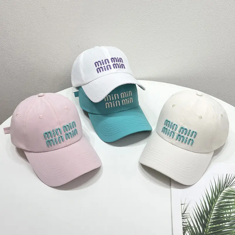 Women Korean Ins Embroidered Baseball Cap White Teal - Image 6