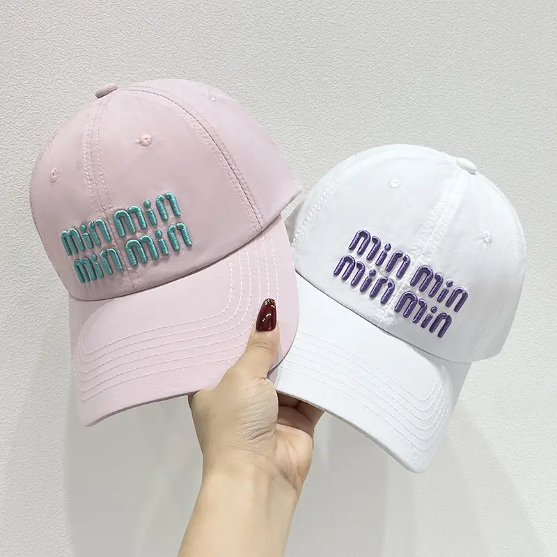 Women Korean Ins Embroidered Baseball Cap White Teal - Image 7