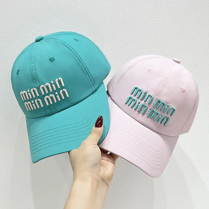 Women Korean Ins Embroidered Baseball Cap White Teal - Image 8