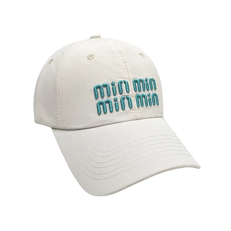 Women Korean Ins Embroidered Baseball Cap White Teal - Image 9