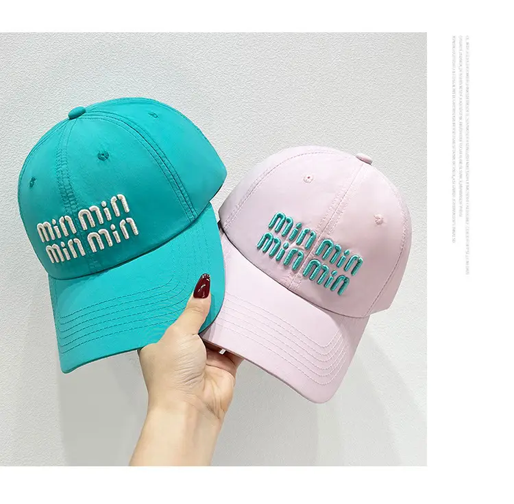 Women Korean Ins Embroidered Baseball Cap White Teal — feature 10
