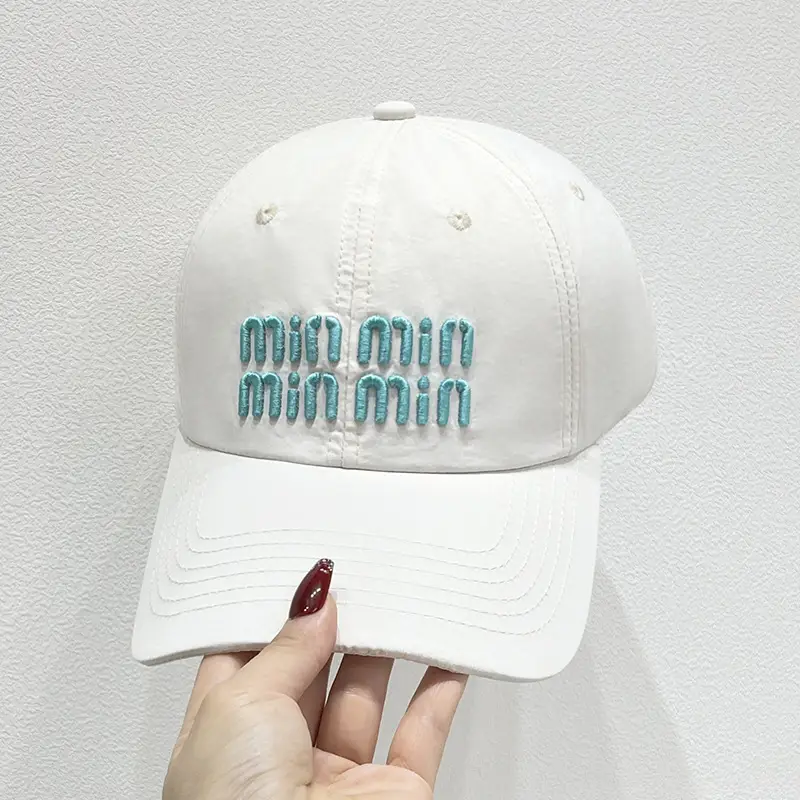 Women Korean Ins Embroidered Baseball Cap White Teal - Image 2