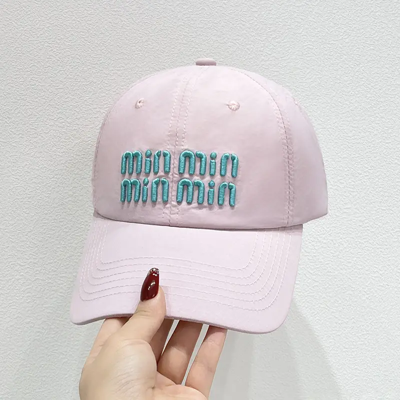 Women Korean Ins Embroidered Baseball Cap White Teal - Image 3