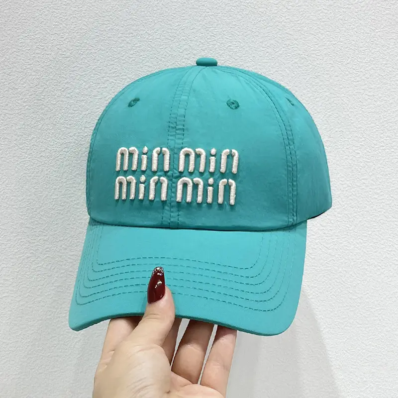 Women Korean Ins Embroidered Baseball Cap White Teal - Image 4