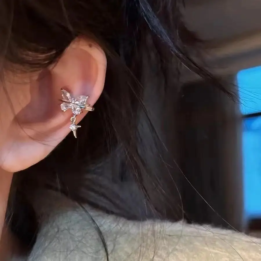 Collection ~ Ear Bone Super Flash Pearl Light Luxury Zircon Cool Niche High-grade Earrings All-match Ear Clip Earrings without Ear Holes