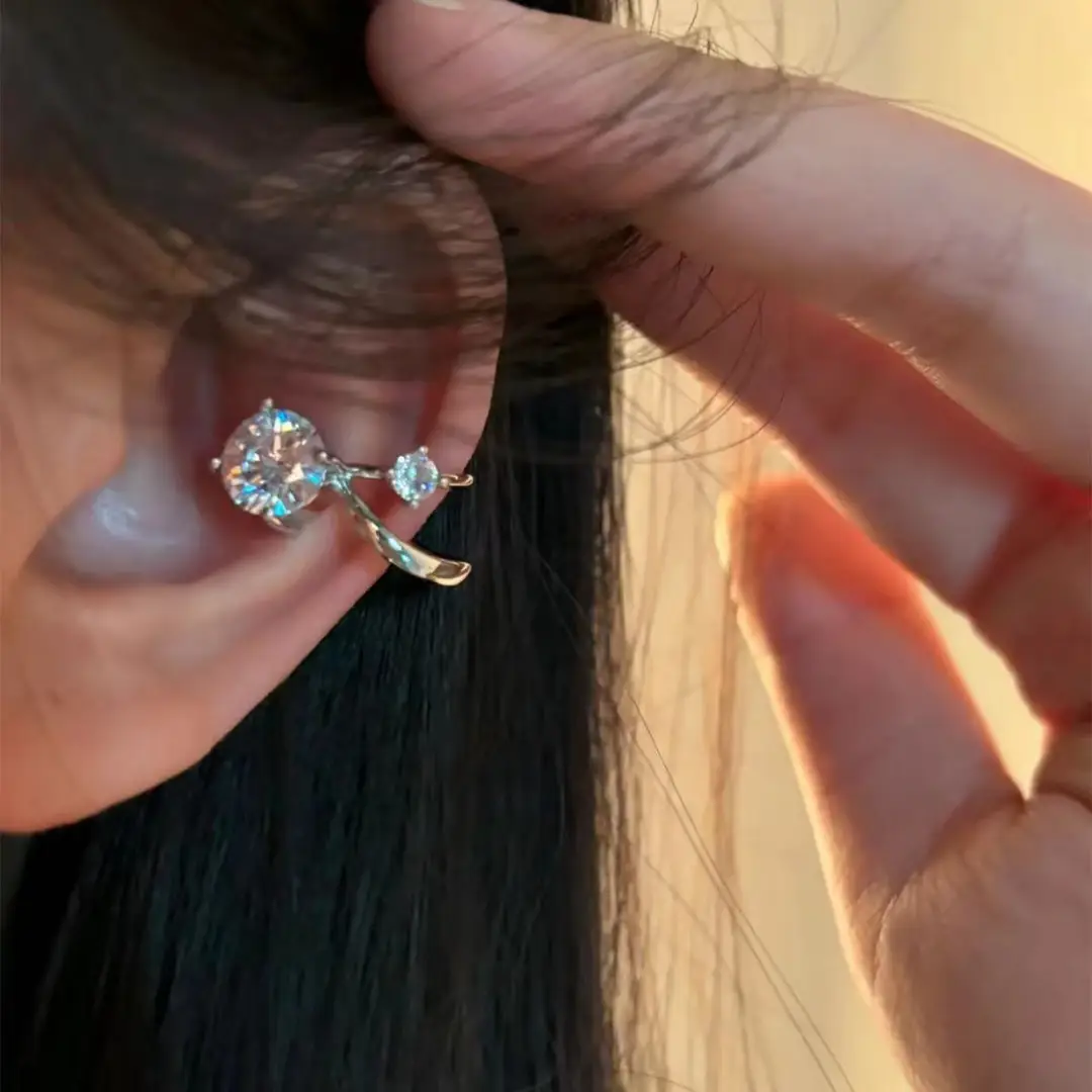 Collection ~ Ear Bone Super Flash Pearl Light Luxury Zircon Cool Niche High-grade Earrings All-match Ear Clip Earrings without Ear Holes