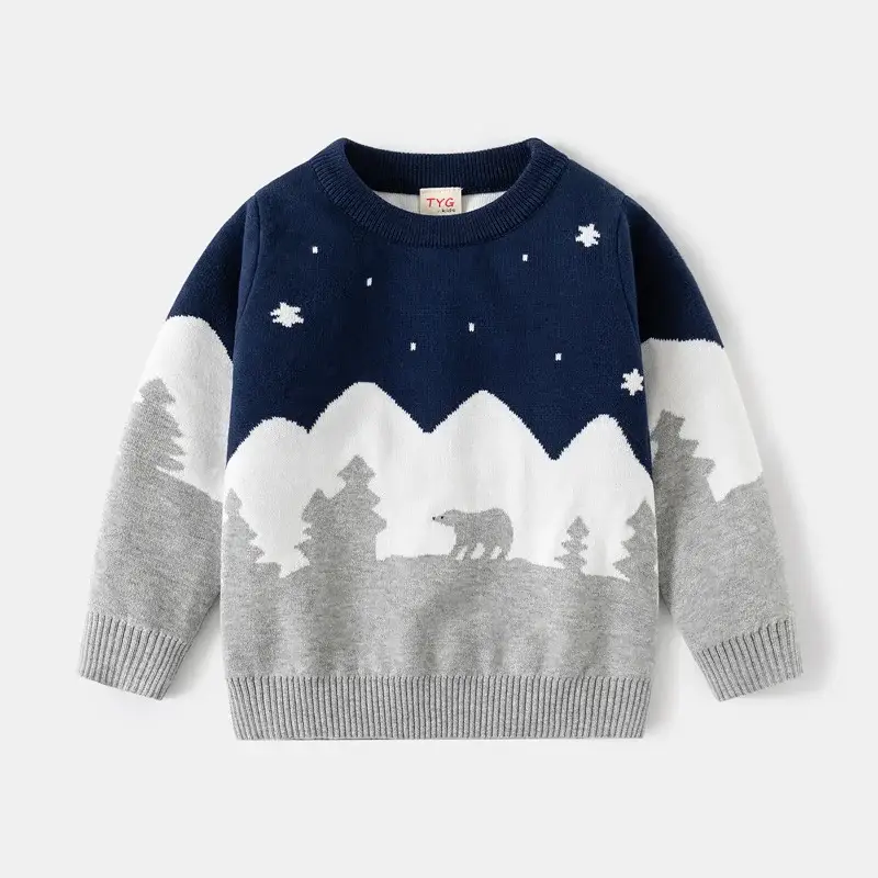 Boy's Snow Mountain Bear Sweater Medium Size — feature 5