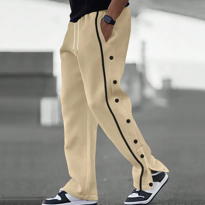 White Casual Pants with Black Stripe Drawstring Plus Size — feature 13
