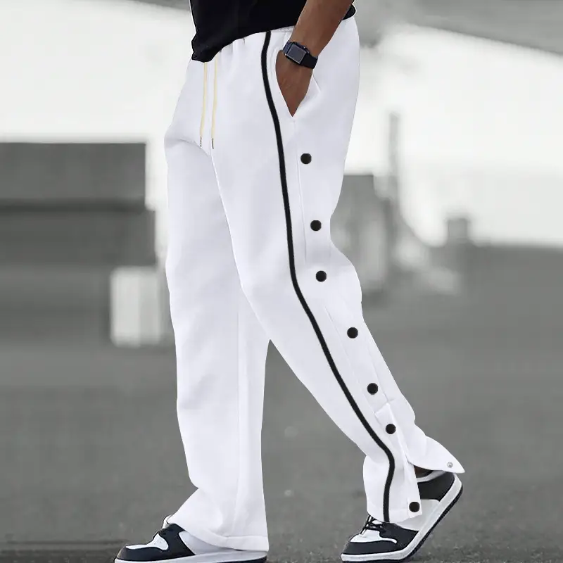 White Casual Pants with Black Stripe Drawstring Plus Size — feature 40