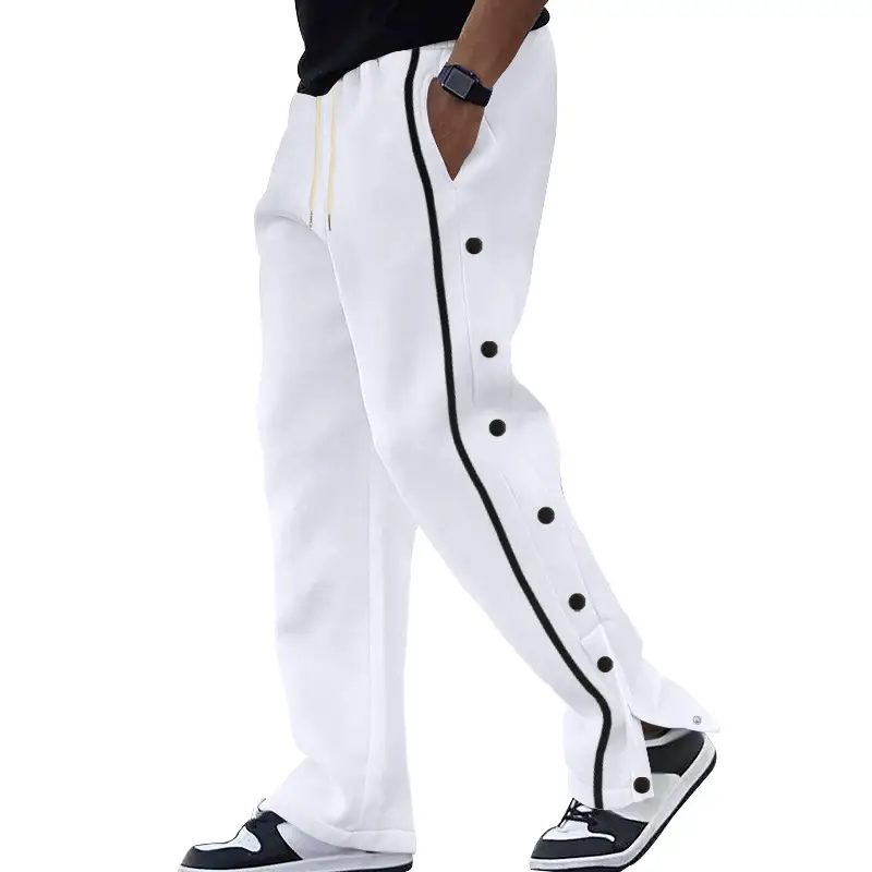White Casual Pants with Black Stripe Drawstring Plus Size — feature 42