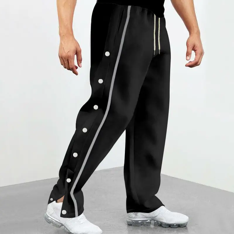 White Casual Pants with Black Stripe Drawstring Plus Size - Image 3
