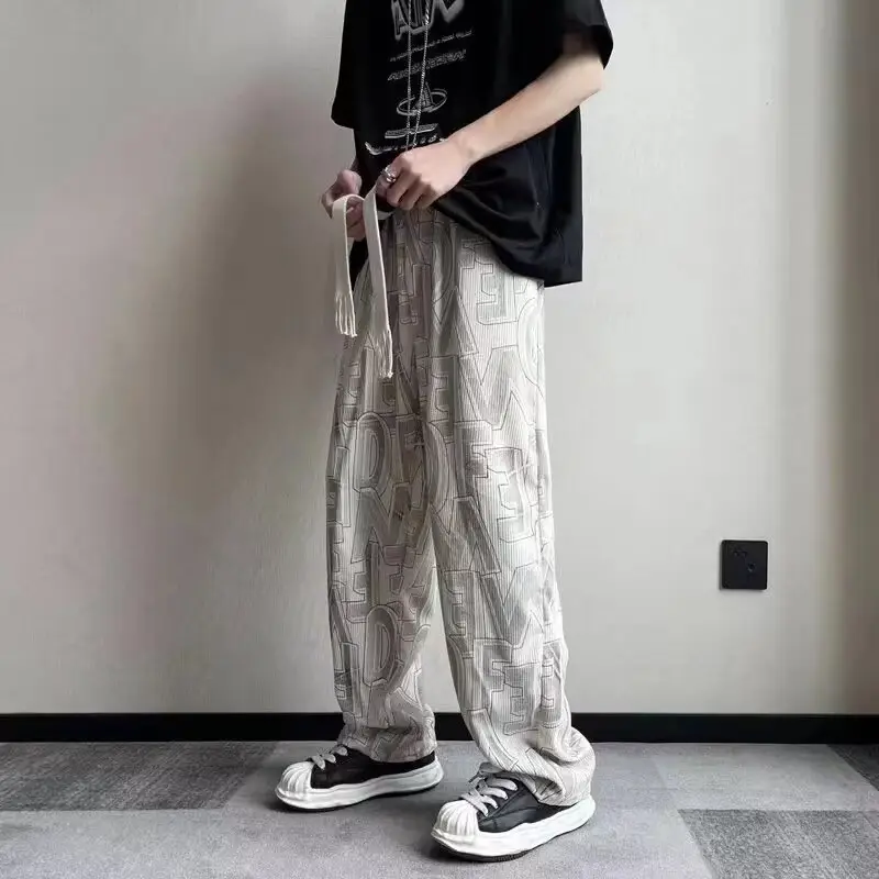 Men American Style Corduroy Casual Pants with Letter Print - Image 9
