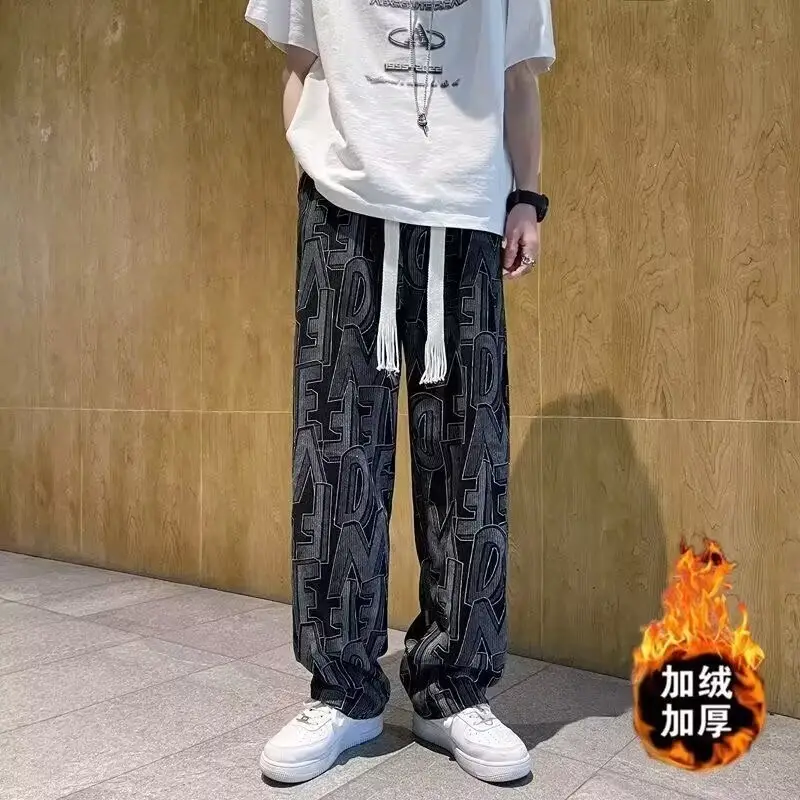 Men American Style Corduroy Casual Pants with Letter Print - Image 4