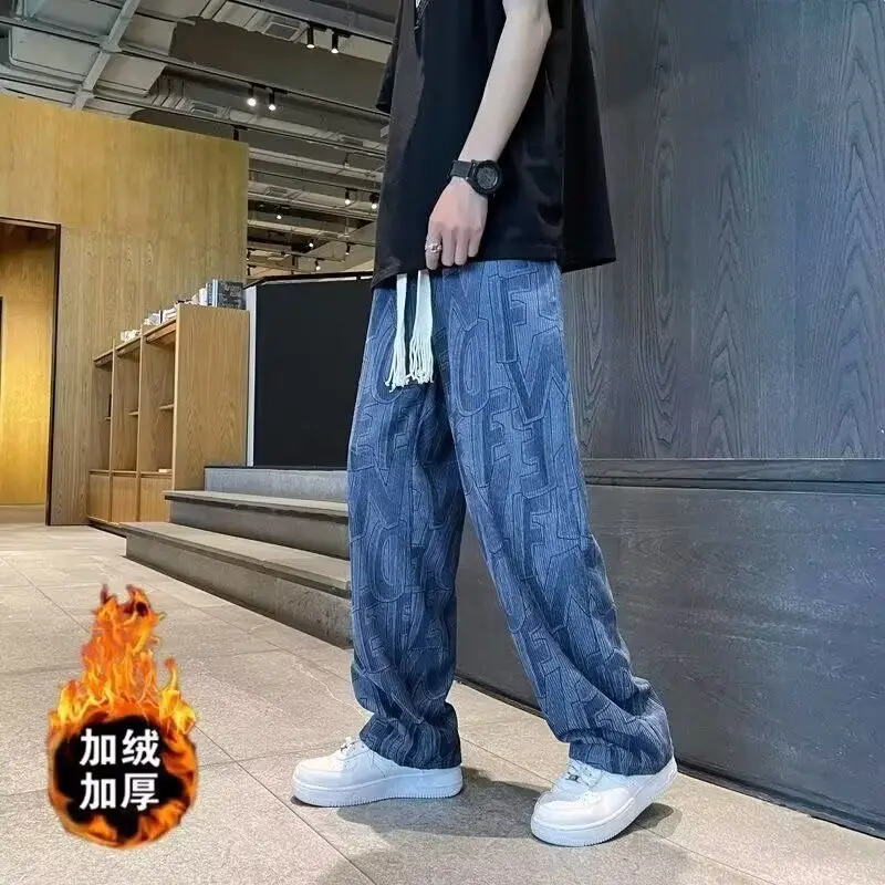 Men American Style Corduroy Casual Pants with Letter Print - Image 5