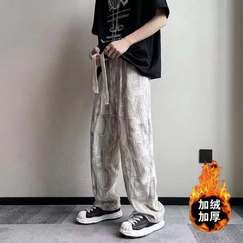 Men American Style Corduroy Casual Pants with Letter Print - Image 6