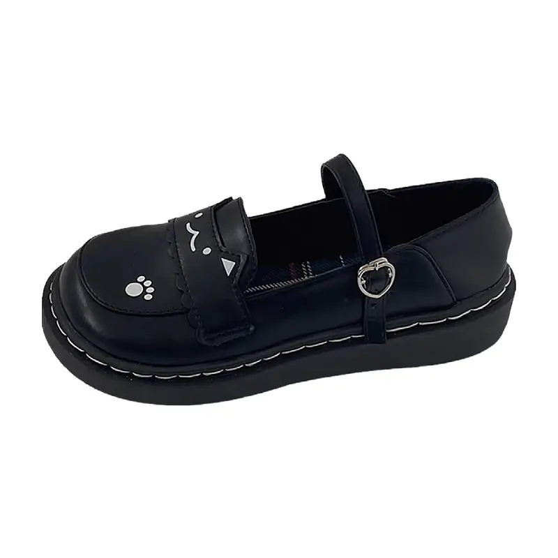 Women British Style Platform Leather Loafers Black 2024 - Image 8