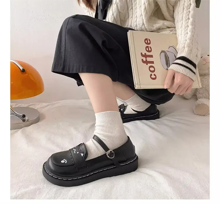 Women British Style Platform Leather Loafers Black 2024 — feature 10